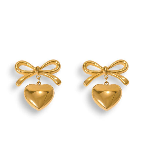 Heart Bow Stud Earrings