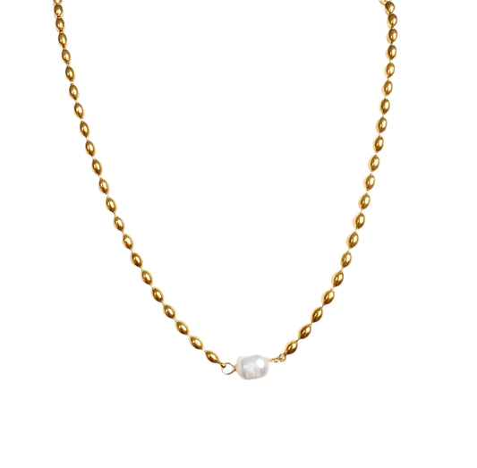 Gold Beaded Pearl Necklace